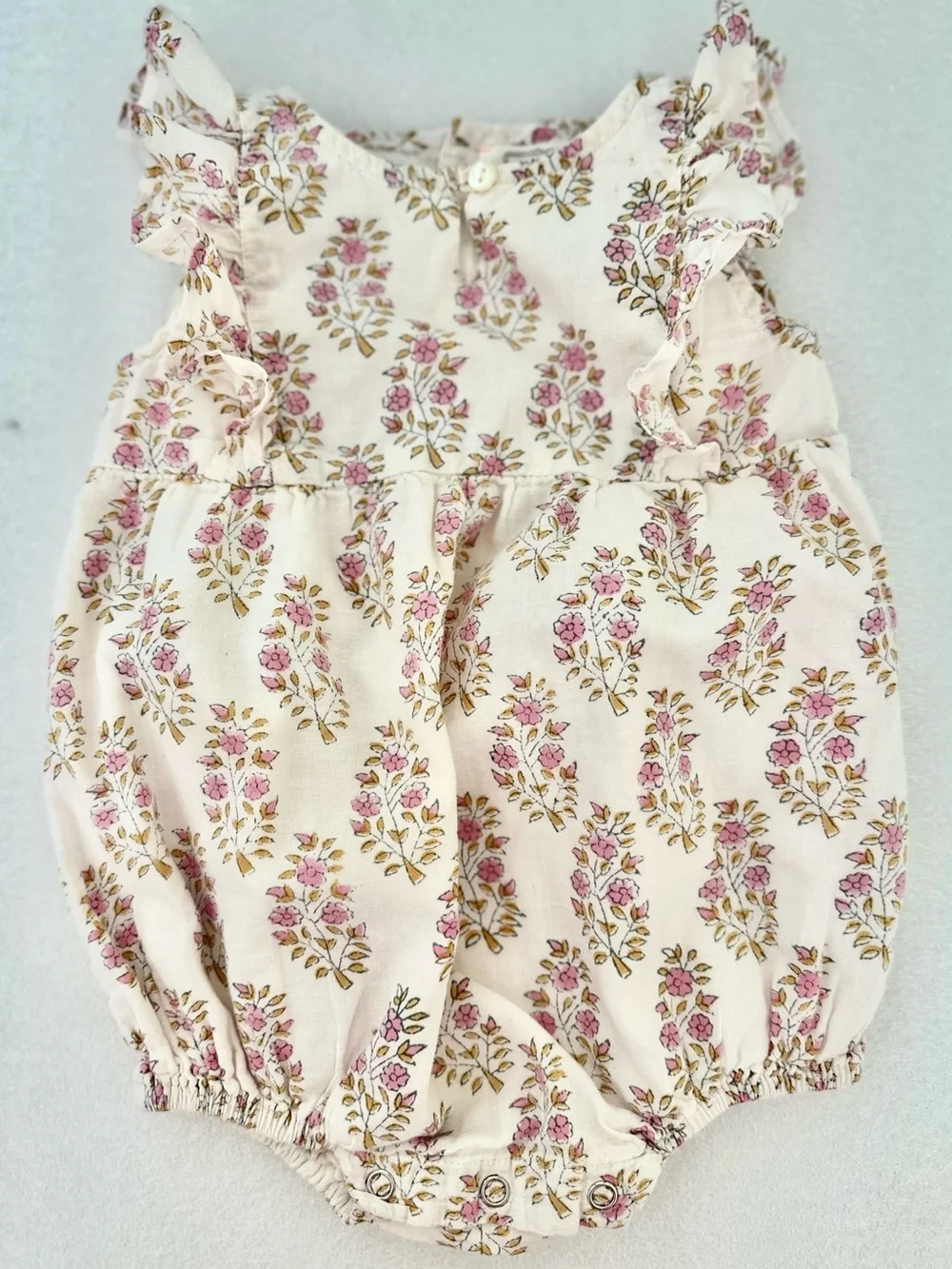 Infant Cream Floral Ruffle Romper - Pink Bloom